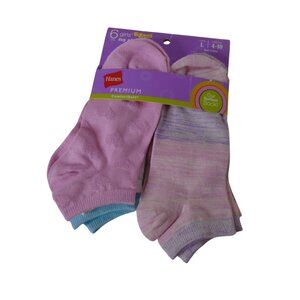 Hanes Girls No Show Premium Comfort 6 Pairs Large Socks Shoe Size 4-10